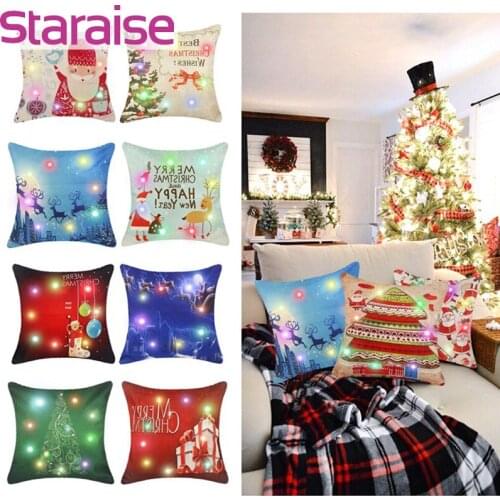 LED Decorative Pillowcase Christmas Cushion Cover Santa Clause Pillowcase Decoration Christmas Home Decor Party Christmas Decor