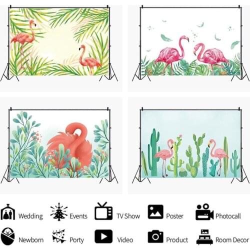 Summer Tropical Leaves Flamingo Photo Backdrop Newborn Baby Shower 1st Birthday Background Photography Vinyl Poster