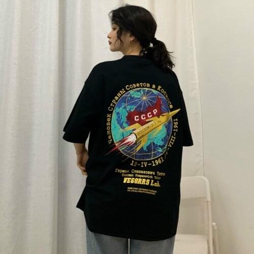Women Graphic Tee Korean Style Ulzzang Tshirt for Girl Harajuku T Shirt CCCP Soviet Union Top Clothes Summer Clothing