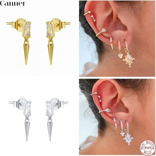 Punk Style S925 Sterling Silver Stud Earrings Vintage Spike Rivet Huggie Earrings For Women Girls Party Gifts Fine Jewelry W3