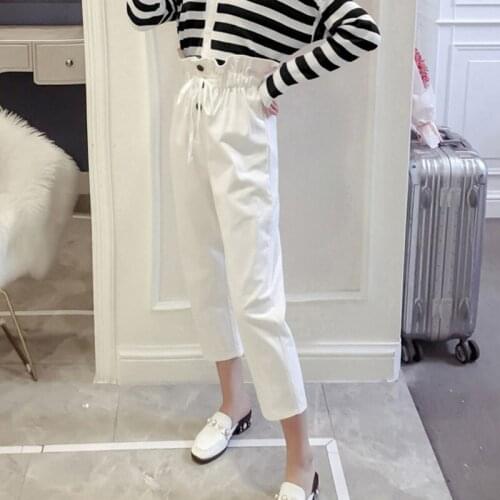 Women spring pants loose paper bag pants Tall waist Casual pants overalls Spring 2019 style plus-size Haroun pants