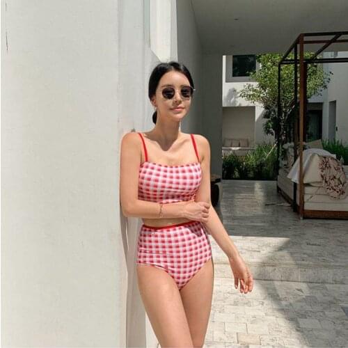 2021 New Korean High Waist Sexy Push Up One Piece Swimsuit Bodysuit Monokini Lattice Swimwear Women Swim Bathing Suit