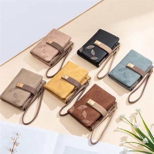 New Leather Women Wallet Leaf Print Wallet Fashion Small Money Coin Card Holders Purse Female Designer Purse