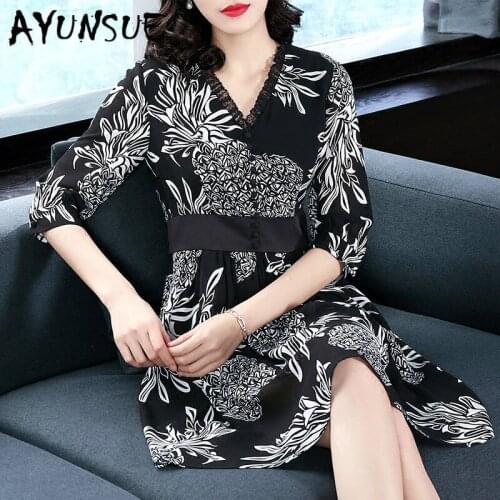 Women Dress Elegant Print Dress Vintage Floral Spring Summer Dresses Chiffon Vestido Black Vestidos Verano HAL186014 YY2511