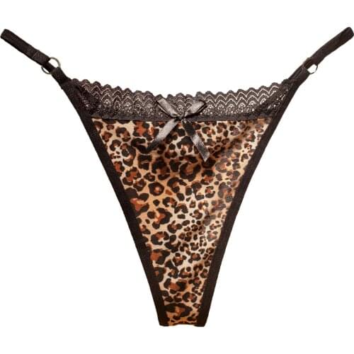 Women Sexy Lingerie Cute Panties Lace Underwear Women Sexy Bikini Flirty G-string Thongs with Leopard Print and Cute Bow Center