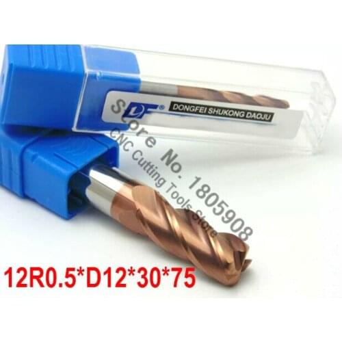 1PCS 12R0.5*12*30*75 Titanium yellow 12mm 4 flutes Cemented Carbide Corner Radius endmill CNC router bit milling cutter tool