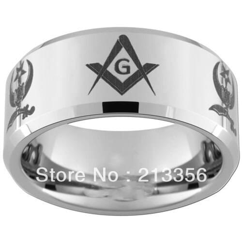 10PCS/LOT FREE SHIPPING!USA WHOLESALES CHEAP PRICE 8MM WOMEN&MENS HIS/HER SILVER BEVELED MASONIC SHRINER TUNGSTEN FREEMASON RING