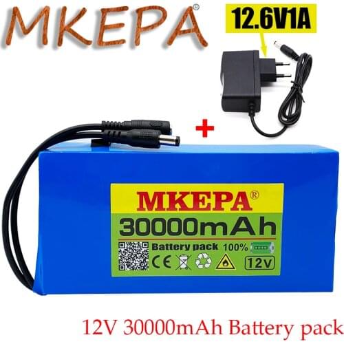 100% New Portable 12v 30000mAh Lithium-ion Battery pack DC 12.6V 30Ah battery With EU Plug+12.6V1A charger