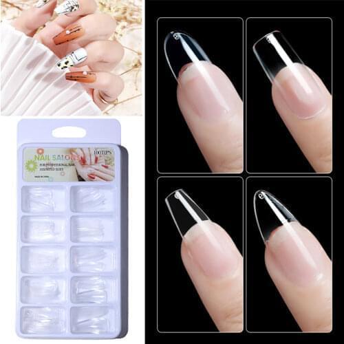 100pcs/box Transparent Seamless Fake Nails Full/Half Cover Coverage Fake Nails French T-shaped Water Drop Full Fake Nails Decor