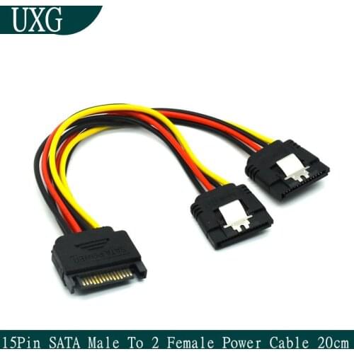 15 Pin SATA Male Plug To 2 Female 15 Pin Power HDD Splitter Connector Splitter Y 1 to 2 extension Cable 20CM