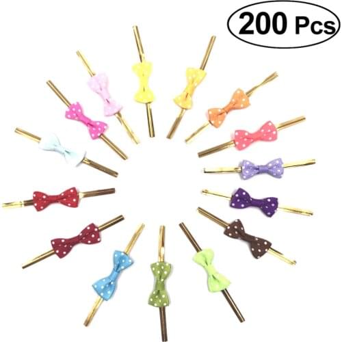 200pcs Gold Twist Ties Ribbon Pre-Tied Gift Wrap Bows For Treat Bags Lollipops And Cake Pops Party Favor Bags Decorations