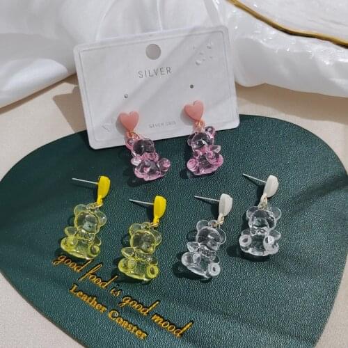 2021 Refreshing Simple Cute Transparent Bear Animal Female Candy Multi-color Resin Three-dimensional Jewelry Fashion Earring