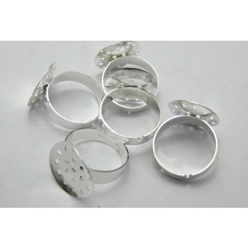 50 Silver-plate Plated Adjustable Ring Blank Findings on Base 16mm Mesh Sieve Pad