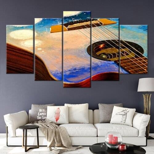 Abstract Blue Sky in Guitar 5 pcs Modern Home Wall Decor Canvas Picture Art HD Print Painting On Canvas for Living Room Frame