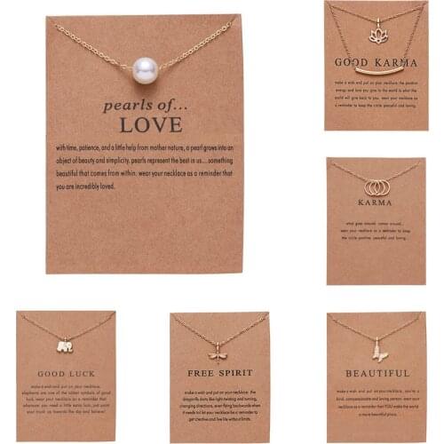 Butterfly Pearl Pendant Necklace For Women Lotus Dragonfly Elephant Choker Chain Wish Card Girl Party Friendship Jewelry Gifts