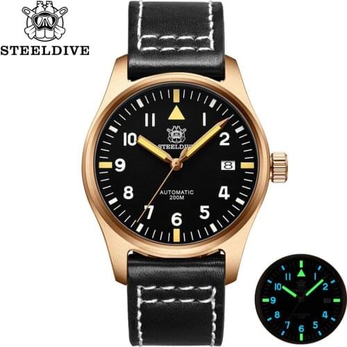 STEELDIVE German CUSN8 bronze 1940 Mark 10 Pilot Watch Men Automatic Machanical Watch Sapphire NH35 200m Dive Automatic Watches