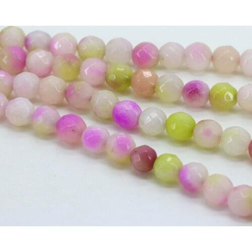 Double color chalcedony pink&green faceted loose beads 6mm 15" DIY stone suitable for making design wholesale
