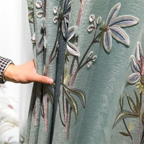 European Style 2020 New Shading Embossed Embroidered Curtains Bedroom Living Room American High-end Atmospheric Embroidery