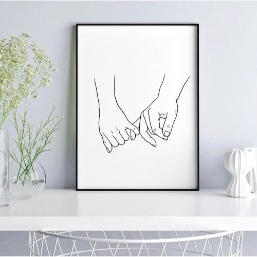 Pinky Promise Poster Couple Holding Hands Line Drawing Painting Black White Wall Art Canvas Minimalist Print Pictures For Living