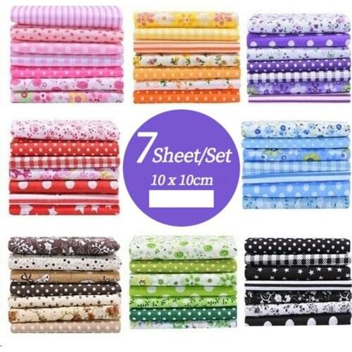 7Pcs/set Cotton Fabric 10*10cm Printed Floral Home Textile Quilting Fabric for Clothes Dress Patchwork Stitching Accessories