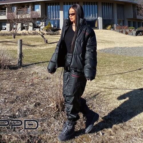 Faux Leather Loose OSchinatown Embroidery Stitching Tooling Trousers Suit Cotton Coat