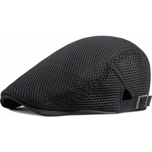 High Quality Beret Hat Flat Cap Breathable Big Mesh Cap Newsboy Adjustable Summer Fashion Solid Color Black Hat For Men Women
