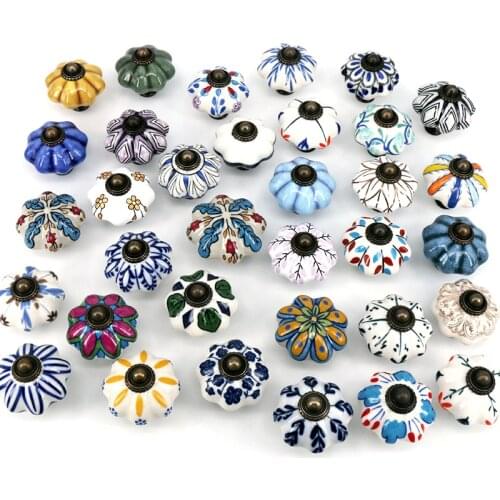 Vintage Color Multi Designed Ceramic Cupboard Cabinet Door Knobs Drawer Pulls & Bronze Hardware Pack of One
