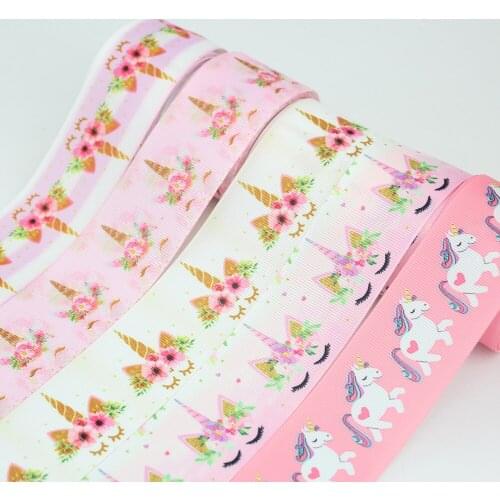 Cartoon unicorn printed grosgrain ribbon 38mm 25 yards 1-1/2" sewing fabric DIY accesory ribbons for wedding decoration