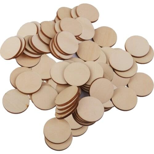 100Pcs Unfinished Wooden Circle Round Embellishments Craft Shapes Wood Coasters DIY Decoration Supplies Disc Plaque Tags - 30mm