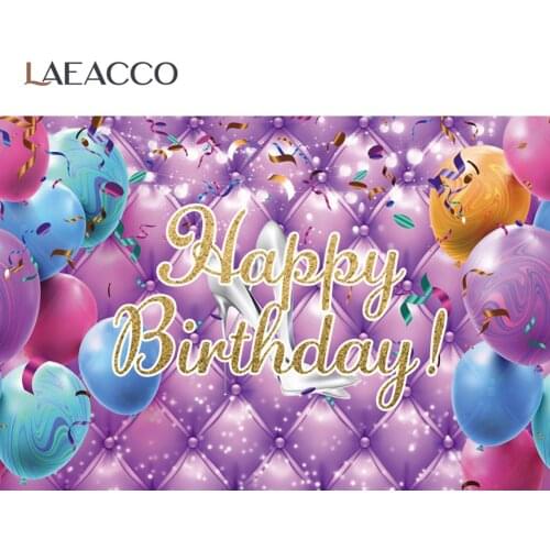 Laeacco Blue Color Headboard Balloons Ribbon Birthday Party Customized Banner Child Portrait Photo Background Photo Backdrops