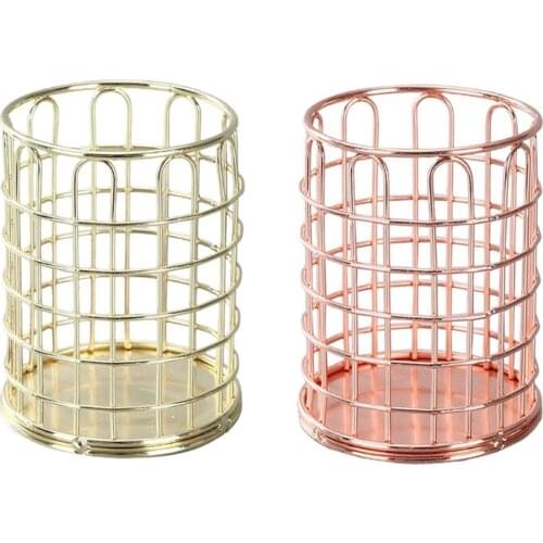 T3LB Rose Gold Metal Pencil Holders Metal Hollow Makeup Brush Organizer Steel Mesh Creative Multi-function Pen Cup Organizer