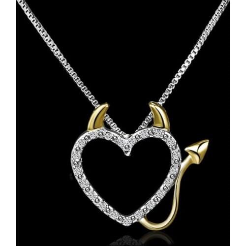 Cute Crystals Inlaid Love Heart Accent Devil Heart Pendant Necklaces Fashion Jewelry for Women