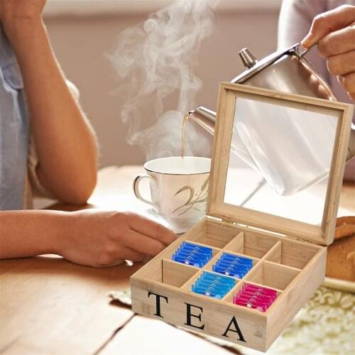 Multifunctional Bamboo Tea Box Coffee Tea Bag Storage Holder Organizer for Kitchen Cabinets Home Tea Jewelry Holders Wood Sugar