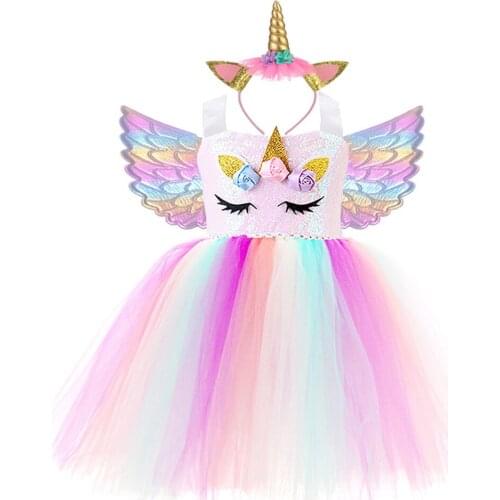 Fashion unicorn tutu dress costume little pony girl dress birthday kids sequin tutu dress