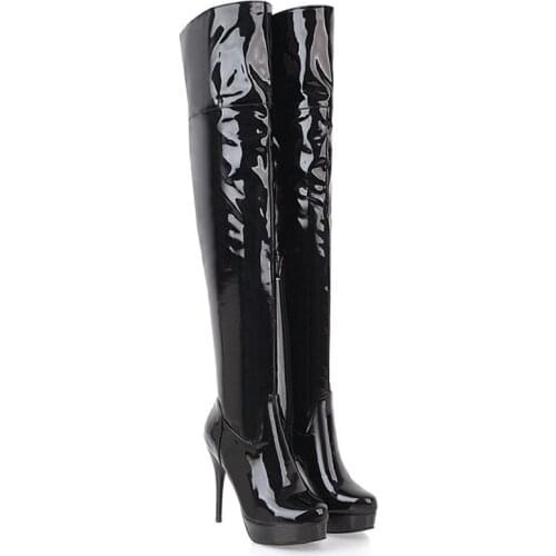 Fashion Patent Leather Women Boots Sexy Super High Heel Over the Knee Boots Ladies Platform Nightclub Party Fetish Shoes Lady