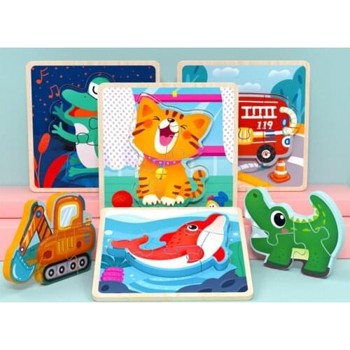 Cartoon Animals 3D Puzzle Baby Toy Wooden Montessori Materials Educational Toys For Children Montessori Learning Toys For Kids
