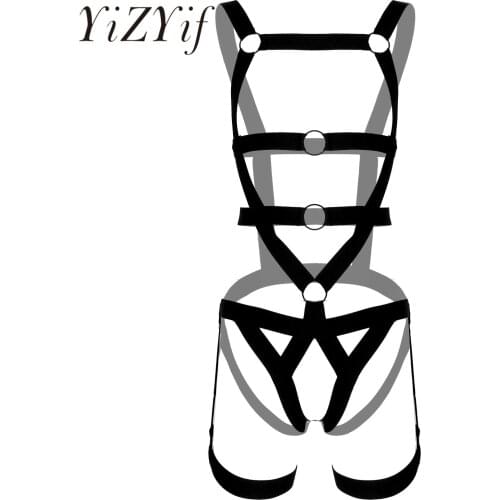 Mens Sexy Nightclub Bar Costume Lingerie Body Shoulder Chest Elastic Harness Belt Double Shoulder Straps Bodysuit with Leg Ring