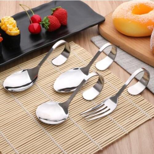 Stainless Steel Bend Flatware Creative Curved Handle Cutlery Bent Fork Spoon Tableware For Dessert Kitchen Accessories