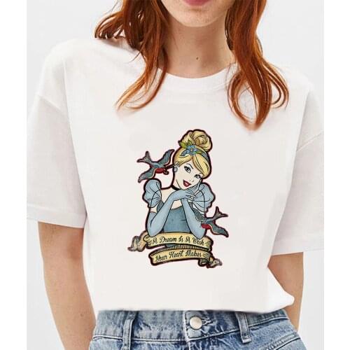 New Graphic T Shirt Women Top Harajuku Female Kawaii Summer Disney Cinderella A Dream Is A Wish Your Heart Makes T-Shirt