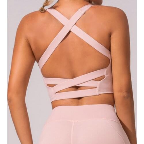 2021 New Square Collar Women High Strength Shockproof Sports Bra Back Cross Hollow Out Fitness Outdoor Running Jogger Bra Vest