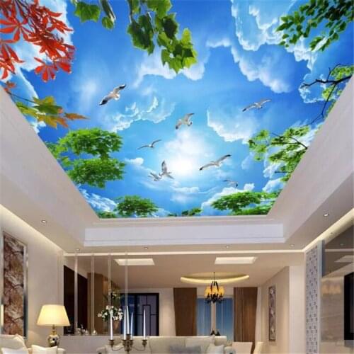 Beibehang Wallpaper custom living room bedroom beautiful blue sky and white clouds branches living room ceiling zenith mural