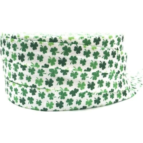 Wholesale lucky shamrock printed fold over elastic ribbon for St Patrick day DIY handmade clothing accessories10yards 15mm