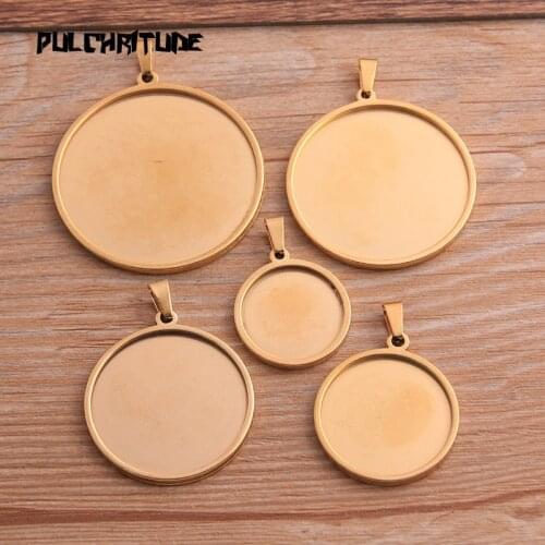 2pcs 20-40mm Inner Size Stainless Steel Gold Round Cabochon Base Setting Diy Blank Pendant Tray For Necklace Making