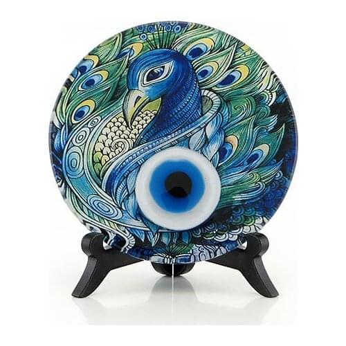 Handmade Peacock Table Top Fusion Glass Charm 12cm