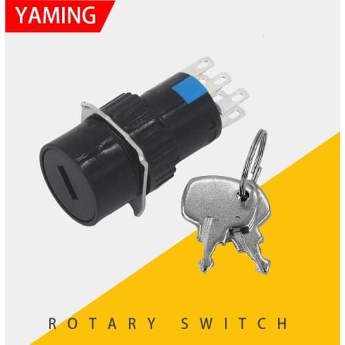 16mm Rotary Switch With Key Knob Two/Three Position 3/6 Pins Rotating Latching Lock Type Round Mini Button 1NO1NC 2NO2NC