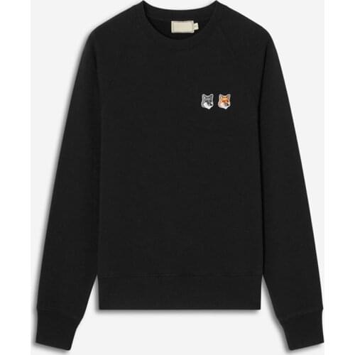 Women Black Loose Autumn O-Neck Fox Embroideral Cotton Pullover Female High Street Brand Casual Top Ladies New Sweatshirt ML006