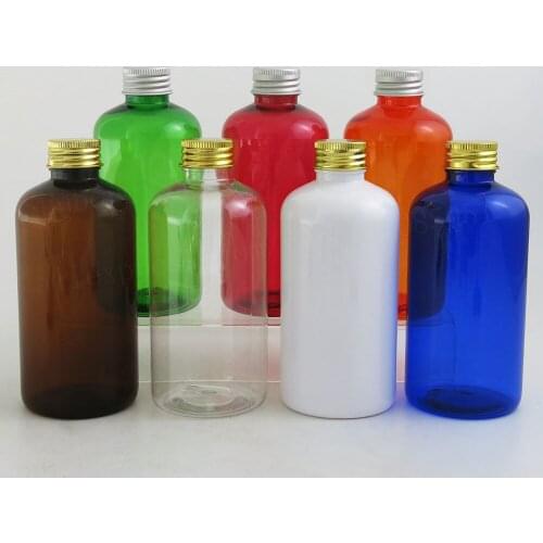 12 x 220ml Empty Cosmetic Containers Amber White Blue Green Red Orange Clear Plastic Bottle with Aluminum cap