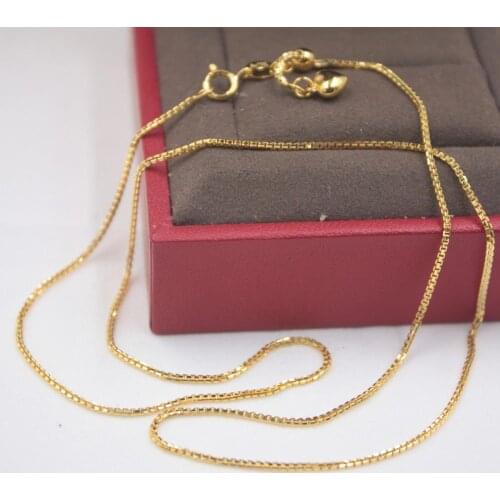 Real 18K Rose Yellow Gold Chain Lucky Box Womans Necklace / 17.7 INCH Adjustable New 3.5-3.8g