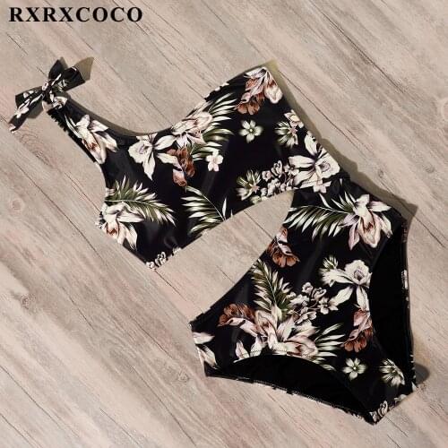 RXRXCOCO One Piece Swimsuit 2021Monokini High Waist Beachwear Plus Size Bodysuit One Shoulder Printing Female Swimwear Women