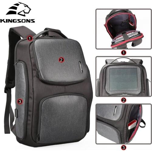 Kingsons Upgraded Solar Backpack Fast USB Charging Kanpsack 15.6 inches Laptop Backpacks Male Women Travel Bag Cool Mochila
